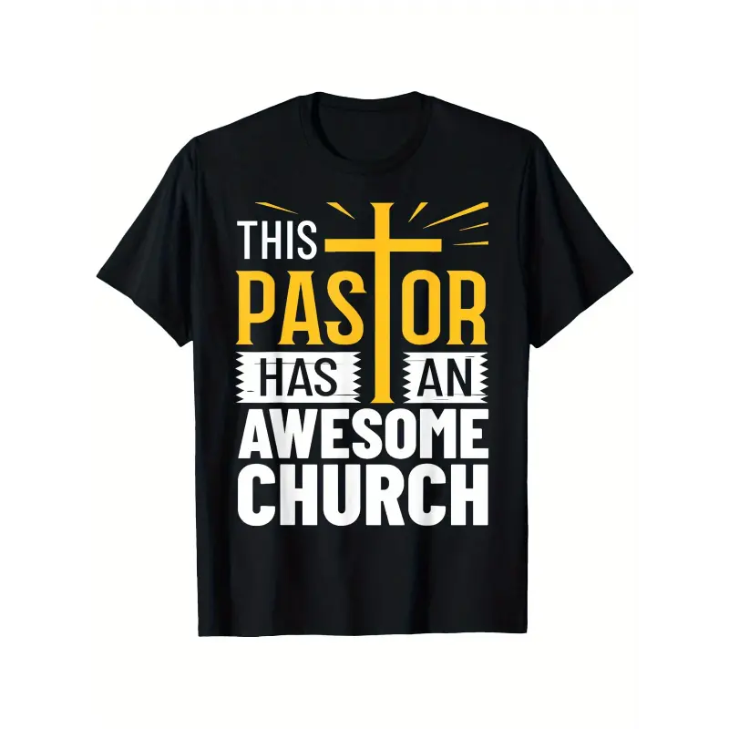 Men's Pastor Graphic T-Shirt - Unisex Menswear Top, 100% Cotton Fabric, Short-Sleeve Round Neck, Slightly Elastic, Casual Outdoor Wear