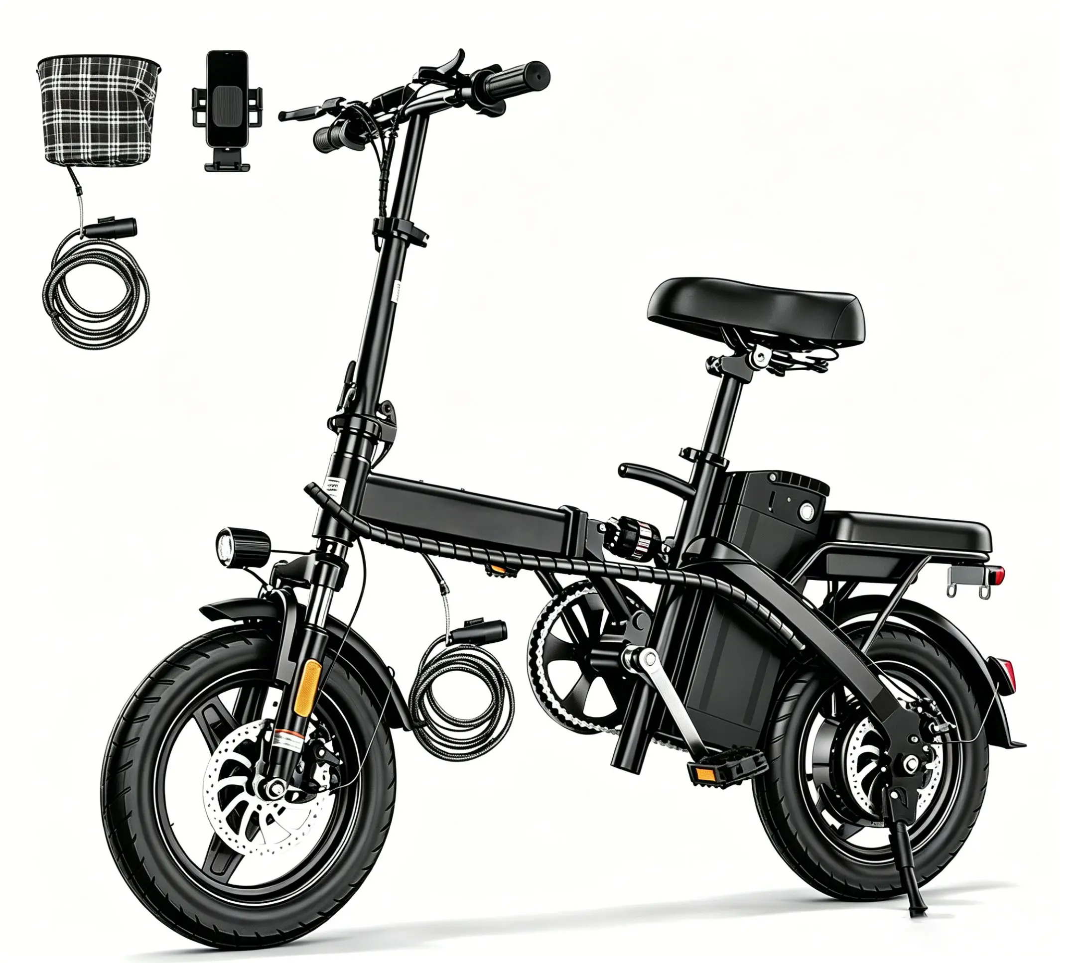 Foldable Electric Bike for Adults, 14" Mini Folding E-Bike with 48V 10AH/20AH Removable Battery, 1000W Peak Motor, Electric Bicycle for Daily Commuting and City Riding womens cycling 14-level shock absorption LED Lights 50-mi range cleanest bmx brakes oil