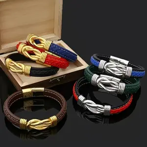1 piece of a fashionable and simple leather bracelet in multiple colors, suitable for men's daily wear.