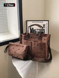 women's elegant bow pattern handbag & pouch, fashionable large capacity tote bag & pouch, trendy versatile bag set for daily use, mothers day gift ideas