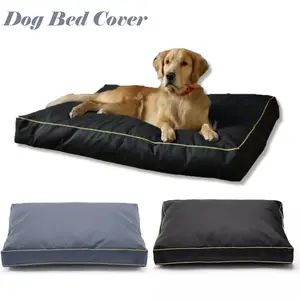Dog Bed Cover Velvet 100% Waterproof 36L x 27W x 4H Inch Heavy Duty Durable Fluffy Soft Short Plush Replacement Pet Bed Mattress Cover Washable Removable Grey Black