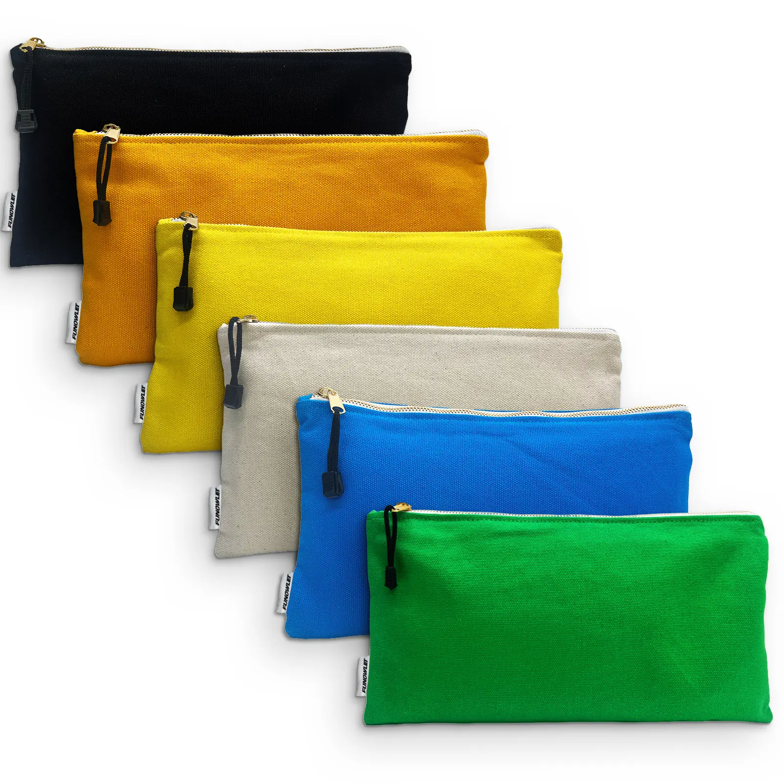 Canvas Tool Bag Zipper Pouch - 6 Pack Portable Heavy Duty Tools Utility Pouches, Multipurpose Storage Organizer Tote Bags with Dependable Metal Zippers, 12.5 x 7-Inch, Olive/Orange/Blue/Yellow/White/Black