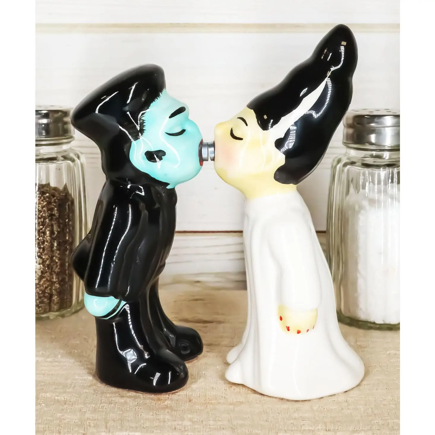 Ebros Gift Day Of The Dead Mr & Mrs Frankenstein Monster Ceramic Salt Pepper Shakers Figurine Set