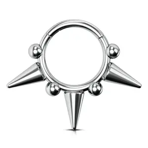 Titanium Triple Spikes Clicker Septum Hoop Ring