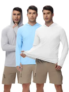 Men’s hooded long-sleeve sports shirt; solid-color long-sleeve sun-protection sweatshirt; quick-drying, breathable polyester knit fabric; suitable for hiking, fishing, running, workouts, basketball—regular fit; spring/summer/autumn athletic style; sweat-r