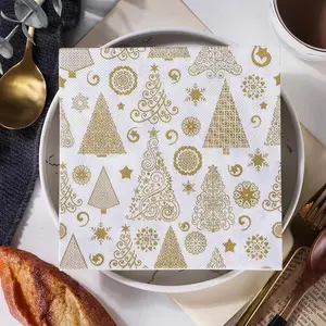 20Pcs Golden Christmas Tree Printed Napkins Party Tissue Paper Napkins Western Restaurant Bakery Suitable Exquisite Odorless