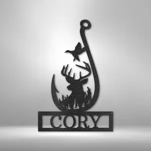 Personalized Hunting and Fishing Fishhook Monogram Steel Art - metal art home decor- Outdoorsman Monogram 2 - Steel Sign - USA
