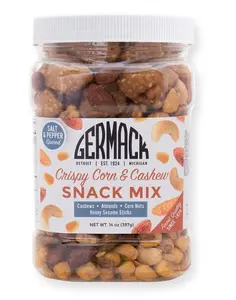 Germack 14oz Crispy Corn & Cashew Snack Mix with Almonds Honey Sesame Sticks & Toasted Corn Tasty Snack for Any Occasion US Made