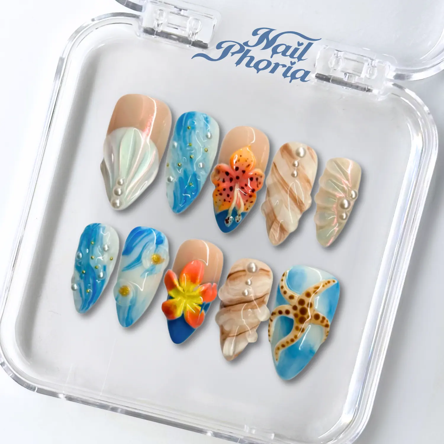 NailPhoria HAWAIIAN BREEZE - Handmade Press-On Nails | Reusable, Salon-Quality, Long-Lasting, Glossy Design