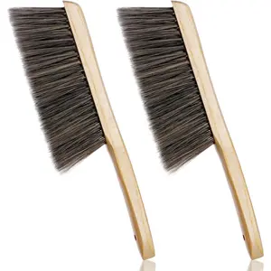 2 Pieces Wooden Handle Bench Brushes Horse Hair Brushes Soft Bristles Dust Brush Household Cleaning Brushes for Fireplace, Sofa, Furniture, Workshop Woodworking (Gray)