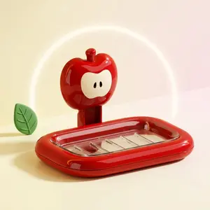 Dopamine Cute Apple Suction Cup Soap Dish| No Drill Self Draining Soap Holder, Renter Friendly Bathroom Organizer for Shower Tub Sink