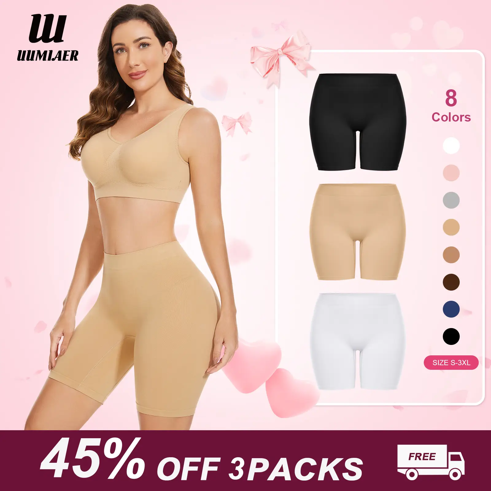 UUMIAER New Panties Skin-Friendly Fit Three-Piece Pack Seamless Basic Cut Front Black Butt Lifting Tummy Control Trainers Waist, Women Size S-XL