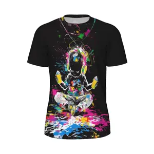 Unisex Black T - Shirt with Vibrant Graffiti Art (Spray Paint Cans, Neon Headphones, Colorful Splatters) – Perfect for Street Art Events, Music Festivals, Casual Parties & Art Lovers/Streetwear Enthusiasts