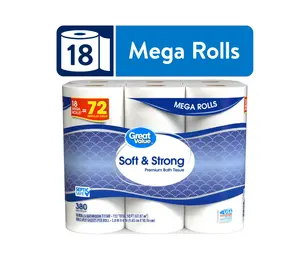 Great Value Soft & Strong Premium Toilet Paper, 18 Mega Rolls New