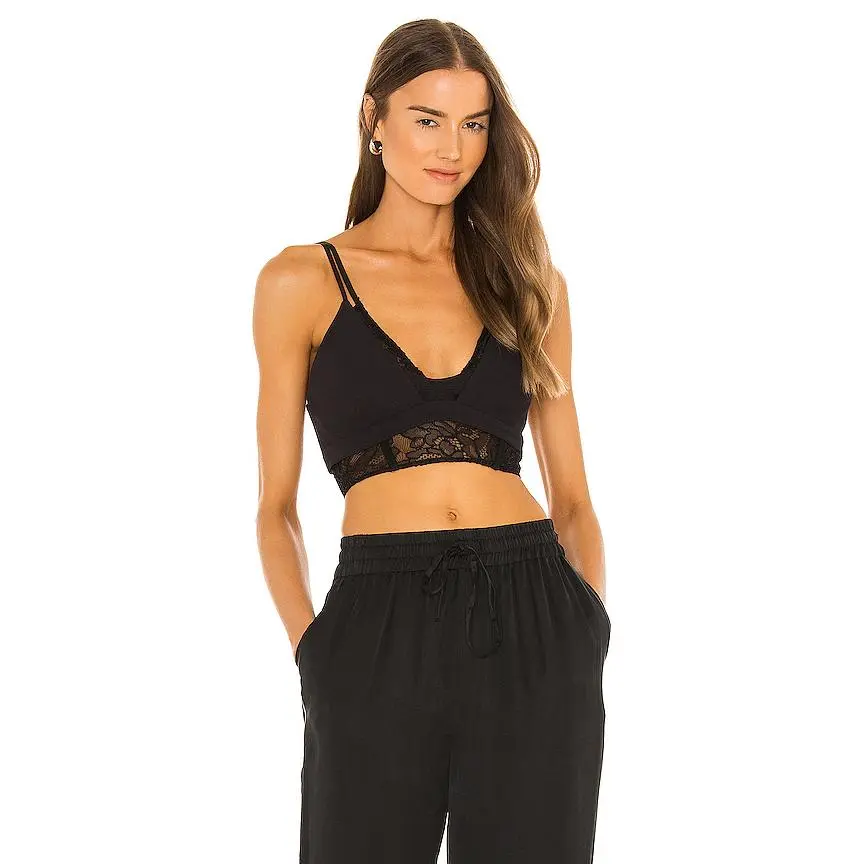 SIMKHAI Teegan Corded Lace Layered Bra in Black