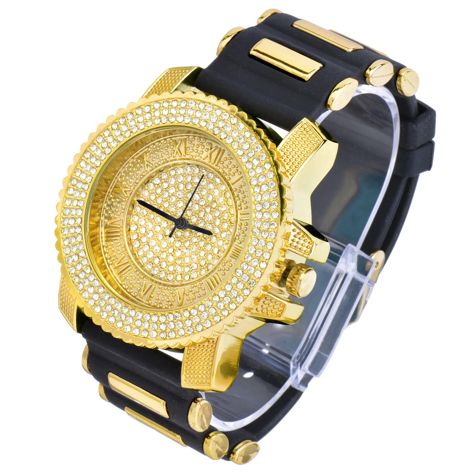 MaxBling81 Men's 45mm Waterproof Analog Alloy Quartz Watch - Fashion Sport Casual Style, Silicone Bullet Band, Hip Hop Luxury Round Dial, Buckle Closure, Ideal for Clubbing, Alloy Quartz Watches, Buckle Quartz Watches