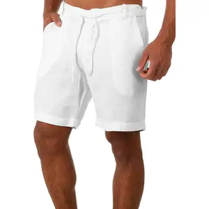 PASLTER  Men's Linen Casual Classic Short Elastic Waist Summer Beach Lightweight Board Slim-Fit with Pockets Menswear Pants