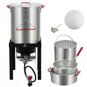 50,000 BTU Outdoor Propane Deep Fryer Combo Set, 30QT Turkey Fryer & 10QT Fish Fryer with Aluminum Pots, Igniter Stand, Baskets, Thermometer, Injector for Seafood Boil Crawfish Lobster-Black + original aluminum