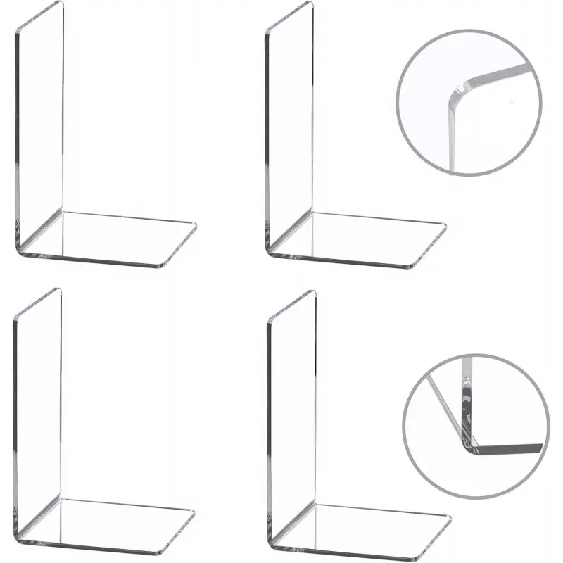 4 Pieces Bookends,Clear Acrylic Bookends for Shelves,Heavy Duty Book Ends and Desktop Organizer,Book Stopper for Books/Movies/CDs,7.3x4.8x4.8 inch