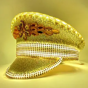 LED Light Up RAVE Captain Style Luxury Women Rhinestone Neon Top Hat Halloween Christmas Burning Man Hat