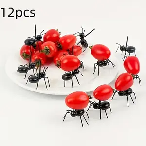 12-Piece Reusable Ant-Shaped Fruit & Dessert Forks Set, Cutlery Perfect for Appetizers Snacks Cakes Party Decorations, Durable Plastic Utensils