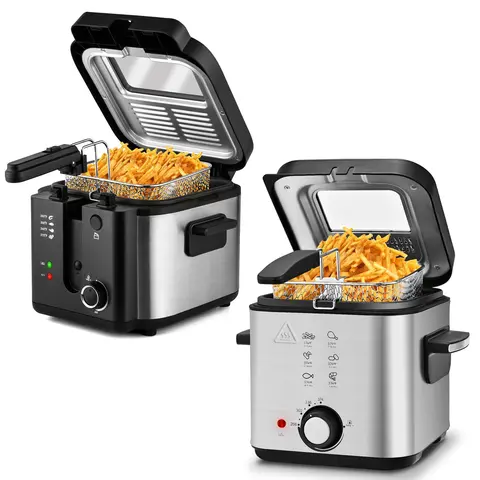 SUSTEAS Countertop Electric Deep Fryer with Basket - 1.5-6.3QT Capacity, 1500W Quick Heating, Adjustable Temperature Control, Removable Viewing Window Lid, Anti-Adherent Interior Kitchen Appliances