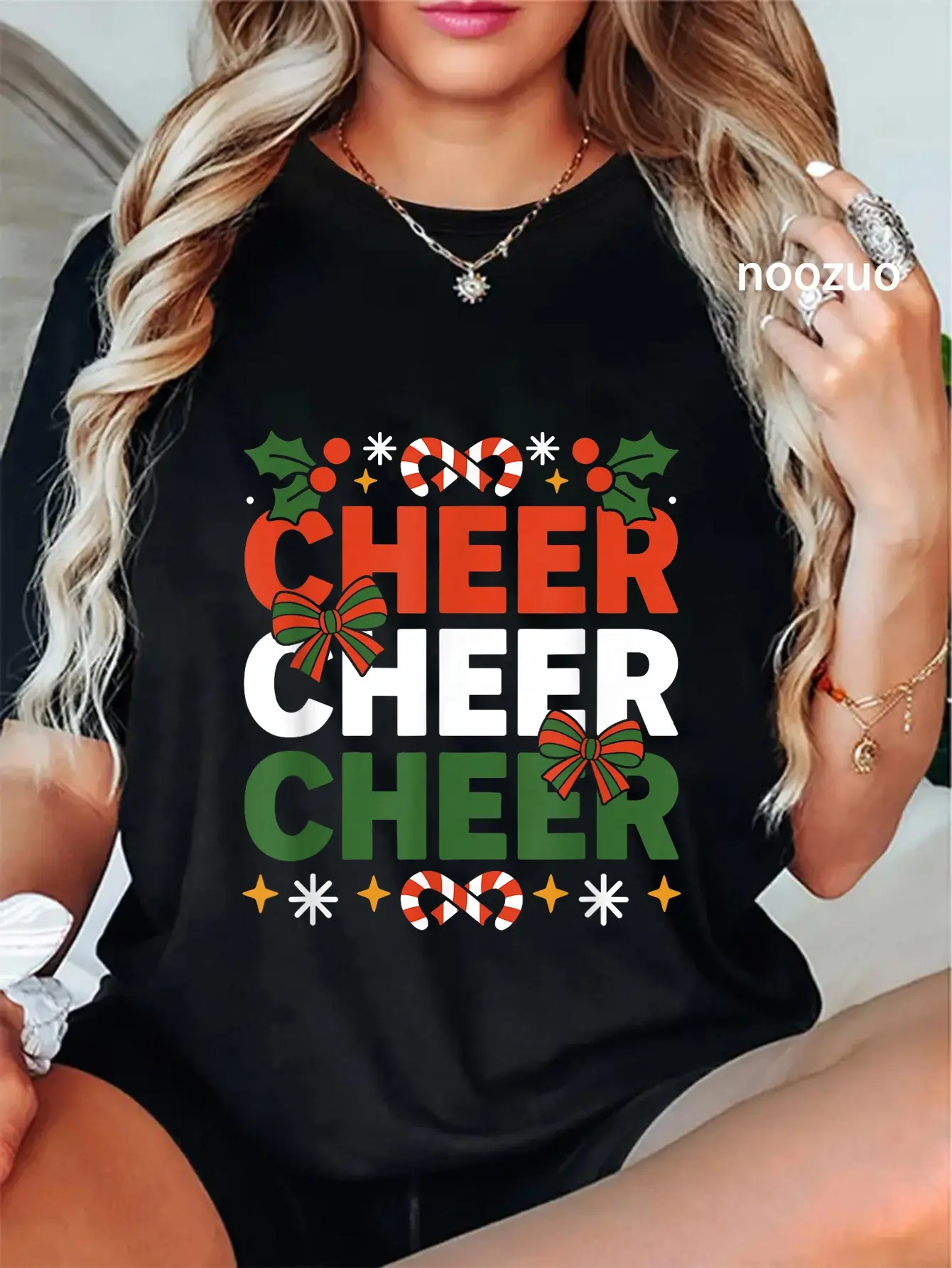 100% Cotton Cheer Women Girls Cheerleader Christmas T-Shirt