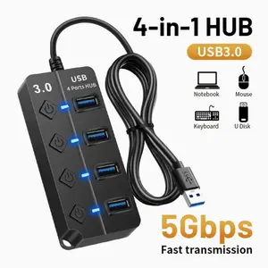 USB 3.0 HUB 4-Port & 7-Port with Independent Switches, LED Lights, Compatible with Macbook Laptop Ps4 External Drives Portable Docking Station
