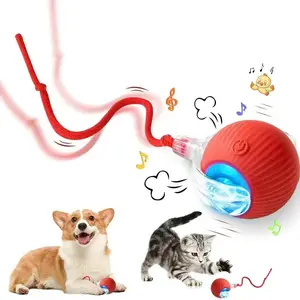 Newly Designed 360° Interactive Electric Rolling Mobile Rechargeable Self-play Stimulating Toy, Pet Chase Ball with Fast Tail Rope, Suitable for Indoor Cat, Small Dog Toy, Automatic Rolling Ball