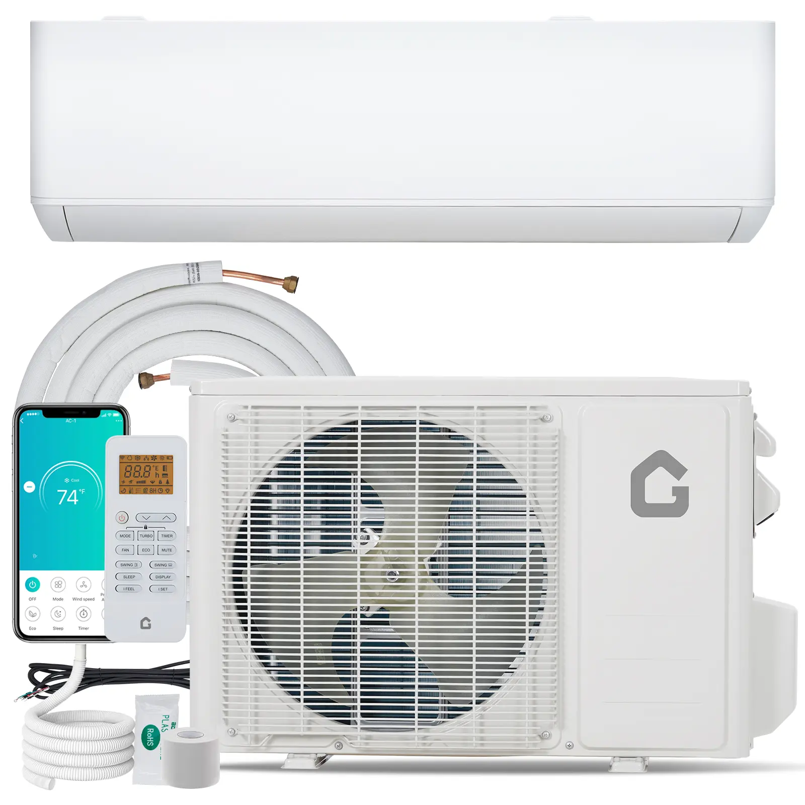 9,000 BTU Mini Split AC/Heat Pump - ENERGY STAR 24 SEER2, Cools 450 Sq.Ft, Wifi Enabled, Work with Alexa, Auto Defrost, Energy Efficient Quiet Inverter, 115v