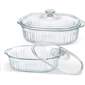 4- Glass Casserole Baking Dish, Set of 2 Casseroles With Glass , 1.9 Qt and 3 Qt