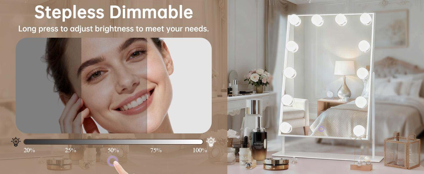 Amifiy Hollywood Vanity Mirror with Lights, 10x Magnifying, 12 LED Bulbs, 3 Color Lights and 360° Rotation, 14" x 19" Desk Lighted Makeup Mirror for Bedroom Dresser College Dorm