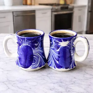 	SET of 2 Large Talavera Coffee Mug, Mexican Ceramic Mugs, Style Blue Pottery, Rustic Kitchen Decor, Unique Coffee Lover Gift, Farmhouse Mugs