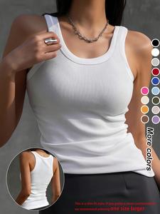women's solid   sports tank top, regular fit comfortable breathable sleeveless   top for yoga gym workout, ladies sportswear for all seasons, workout tops, activewear, soft tops, athletic t shirt