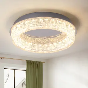 Flush Mount Ceiling Light 12.2in Modern LED Ceiling Light Round LED Light Fixture with Acrylic Lampshade Ceiling Lamp for Bedroom Kitchen Entryway Hallway Foyer,Chrome,3000K Elegant Lighting Dimmable Lighting