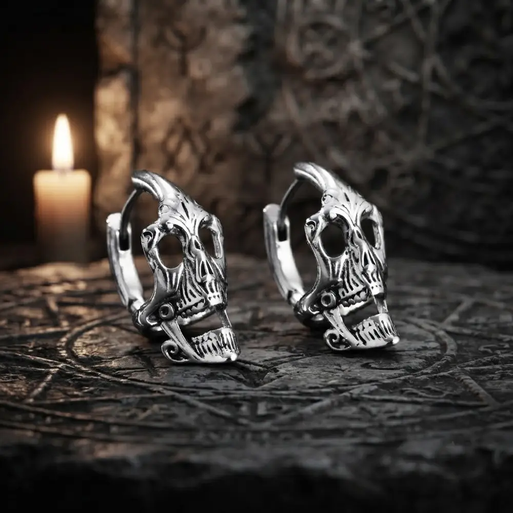 GTHIC Unisex Retro Street Punk Stainless Steel Skull Motif Hoop Earrings, Bold Alternative Jewelry, Ideal for Rock Concerts & Holiday Gifting, Stainless Steel Jewelry
