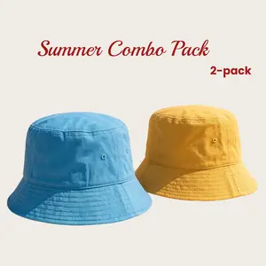 Summer Combo Pack 2-pack Hot Summer Bucket Hat Trendy Cotton Sun Hat for Beach Golf Fishing Fun Outdoor Vacation Boonie for Men and Women UV Protection Wide Brim Unisex