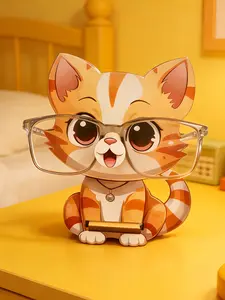 Cute Cat Glasses Stand with Expressive Eyes, Durable Base, Home Office Desk Decor, Women's Birthday Gift, Fun Design, Holiday Present