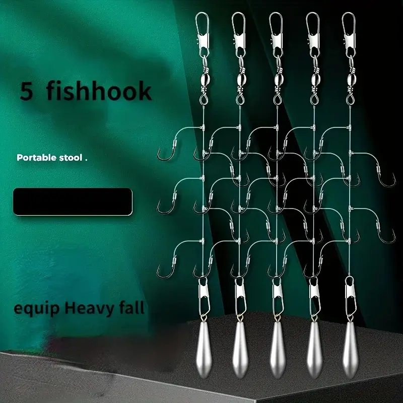 Ultra sharp hook set, T string design, 5 Fishing Hooks with ropes, Fishing Gear, Fishing Equipment, Fishing Supplies