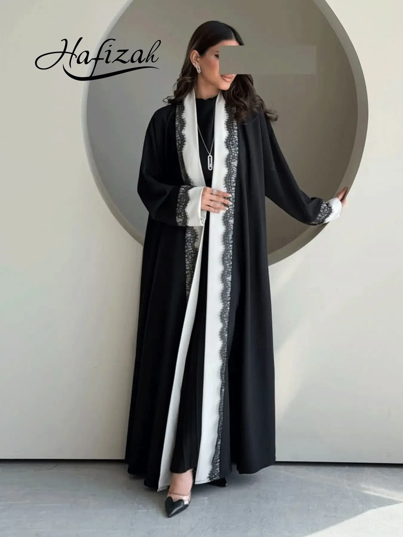 Hafizah Modest Long Dress Lace Trimmed High-End Elegant Jacket, Plain Surface, Loose-Fitting, All Seasons Outerwear for Women Fashion