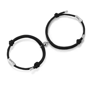 OIDEA Love Magnetic Couples Bracelets Set, Long Distance Relationship Adjustable Braided Rope Wristbands, 2 Piece