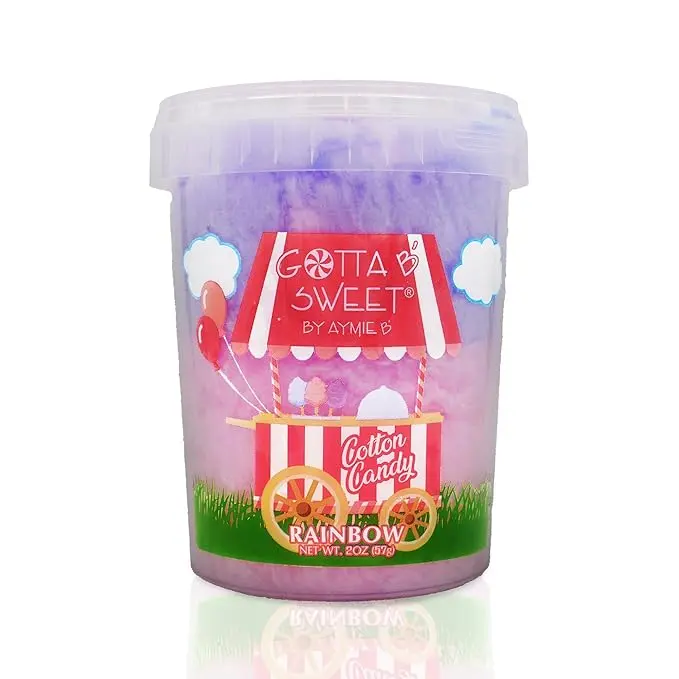 Gotta B Sweet Rainbow Cotton Candy - 2 oz Reclosable Jar - Blue and Purple - Blue Raspberry and Grape Flavors - Birthday Party Treats for Kids