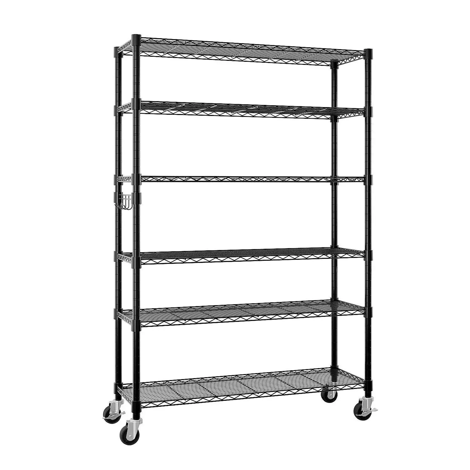NSF-Certified 6-Tier Carbon Steel Wire Mesh Storage Shelf Organiser, Lightweight Disassemblable Steel Wire Shelving with Wheels, Screw-In Installation for Hotels, Families