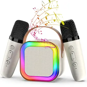 Mini karaoke machine with microphone sound system, portable karaoke machine with 2 wireless microphones, birthday gifts for girls and children aged 4-12, family gatherings