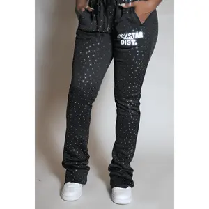 Juliana Black Rhinestone Stacked Track Pant