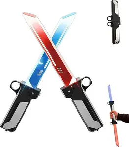 Cyberpunk Dual Sword Toy with Light Show Effect, Double Blade Cosplay Prop, Futuristic Costume Accessory, Party Gift, Cool Trending Retractable Multi-Color Lightsaber Kylo Ren Custom NeoPixel LED App Control Outfits Colorful
