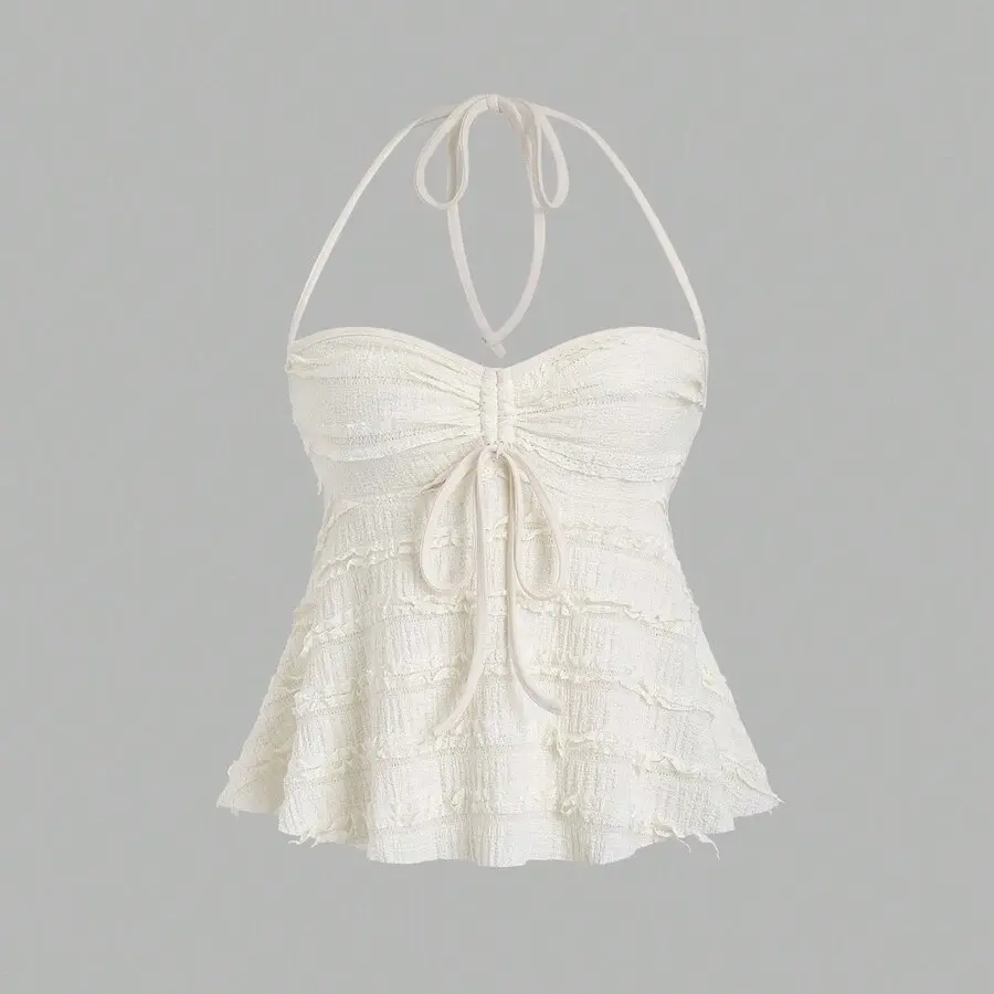 Solid Color Drawstring Halter Tank Top – Sexy Backless Summer Cami