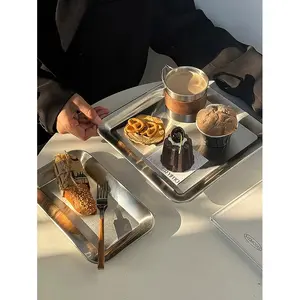 Luxurious square stainless steel tray, coffee tray, dessert tray--elegant tray suitable for cafes and restaurants, can also be used as a bathroom tray