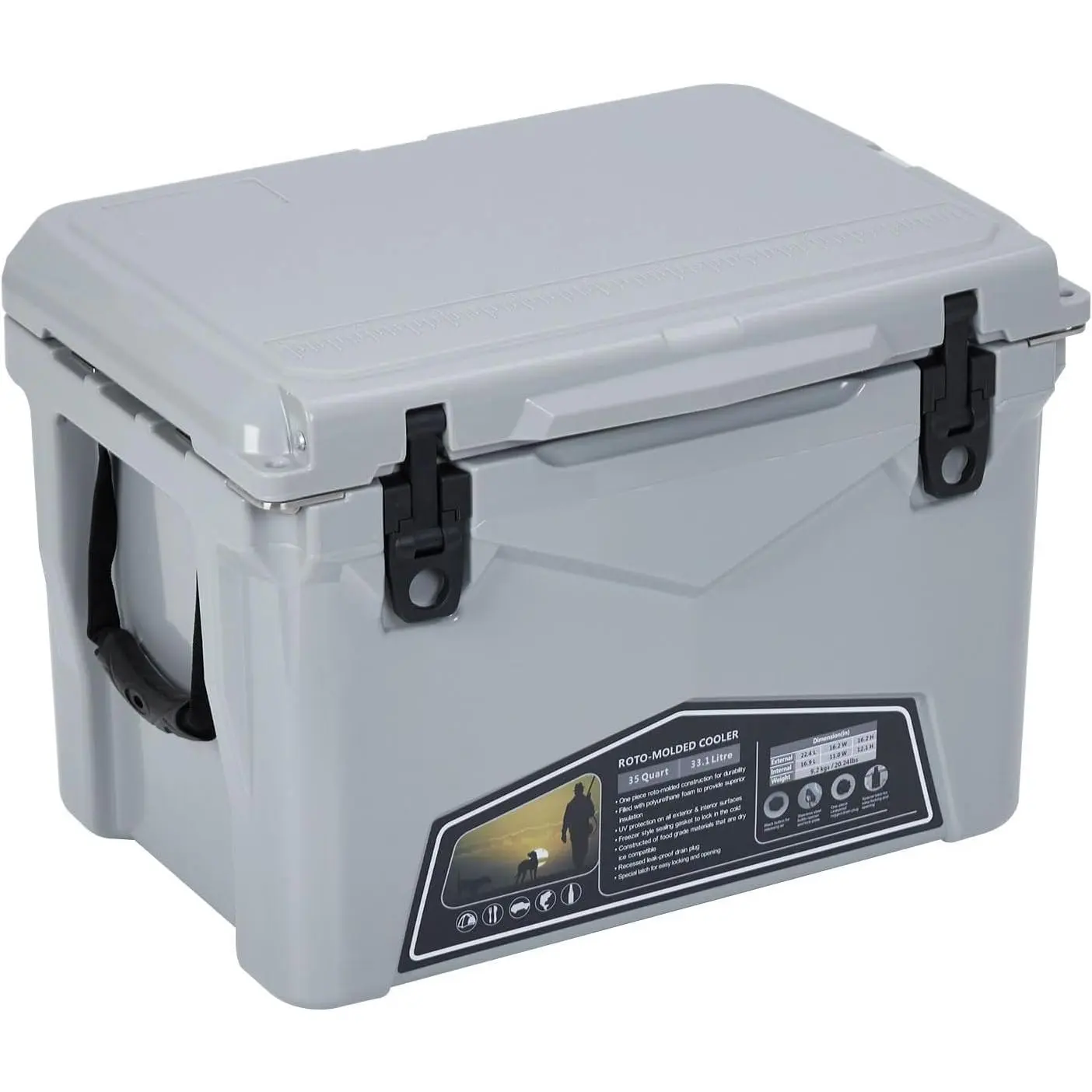 Grey Premium Rotomolded Camping Cooler – 5-Day Ice Retention, Heavy-Duty Portable Cooler with Fish Ruler, Cup Holders & Drain Plug – Ideal for Outdoor, Fishing, Beach, Picnics & Tailgating (20 Quart)