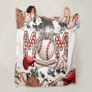 Soft Comfortable Funny Throw Blanket Baseball Element & Letter Pattern Flannel Blanket,Cool Bedroom Throw,Air-conditioning Room For Home & Office,Gift For Mom,Christmas Gifts,Christmas Decorations